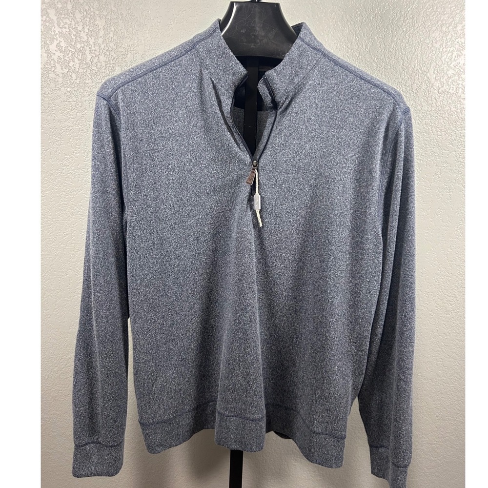 Greg Norman Mens Blue Heathered Quarter Zip Golf Pullover Shark Logo Large